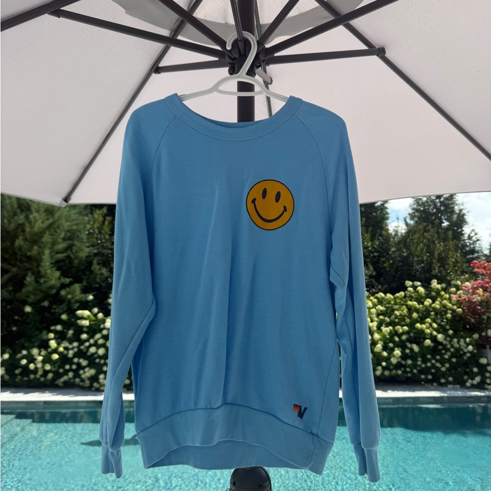 Aviator Nation Blue Smiley Face Sweatshirt